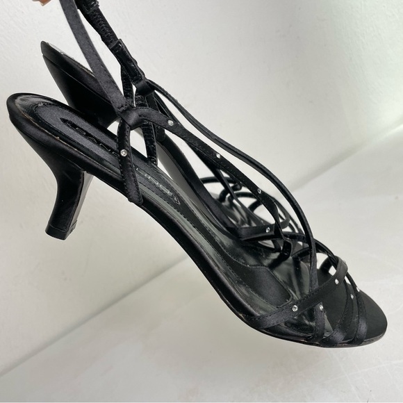 Vintage 90s Y2K strappy rhinestone satin slingback kitten heels 8 - Picture 7 of 11